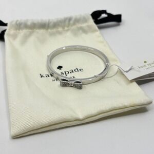 Kate Spade New York Ready Set Bow Silver Pave Crystal Bangle Bracelet OORU1566